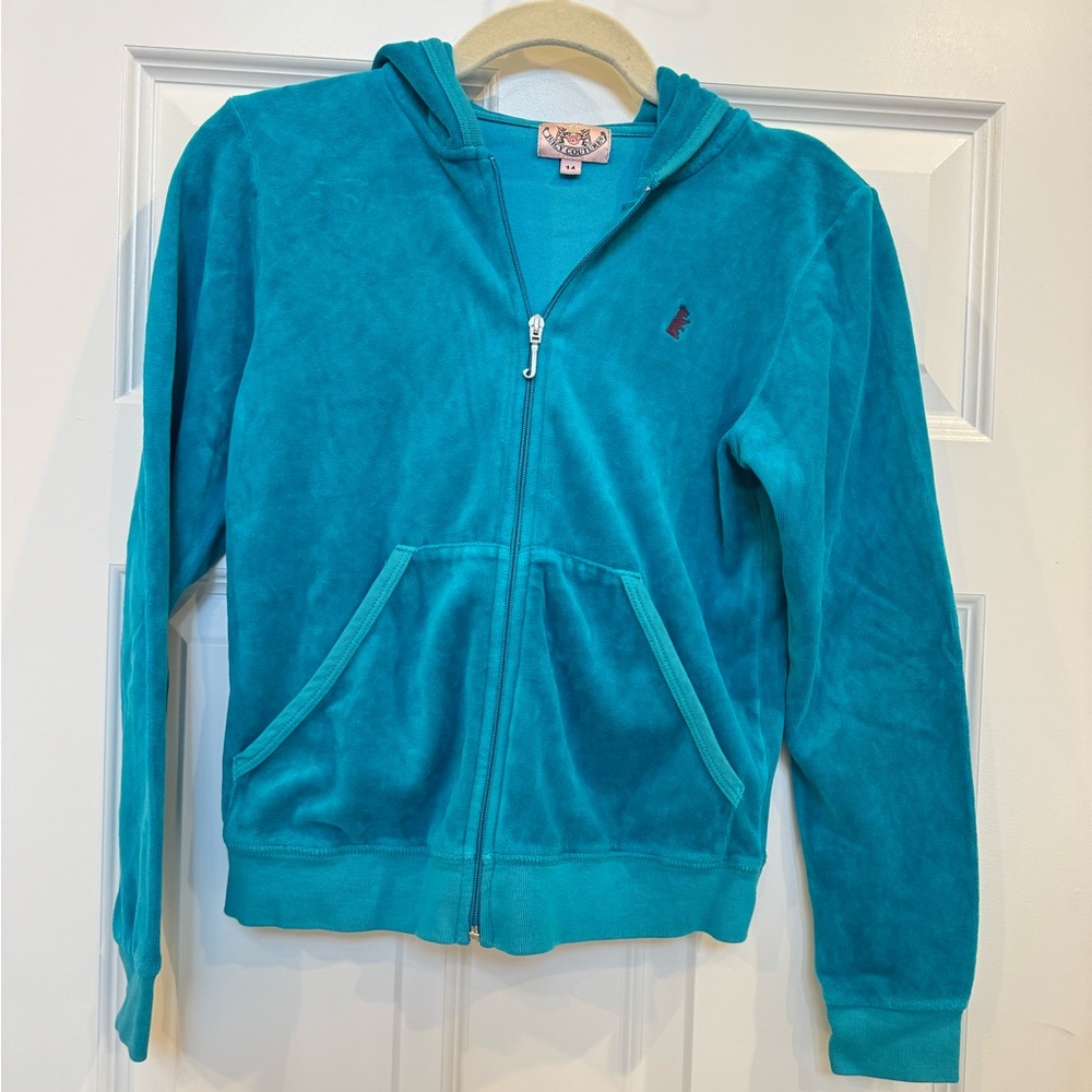 Juicy Couture Vintage Girls Teal Blue Velour Hoodie